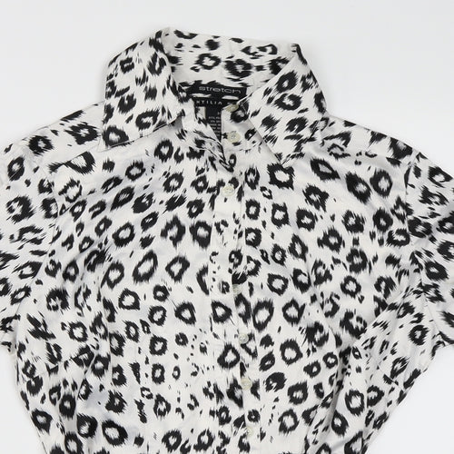 AntiliaFemme Womens White Animal Print  Basic Button-Up Size M