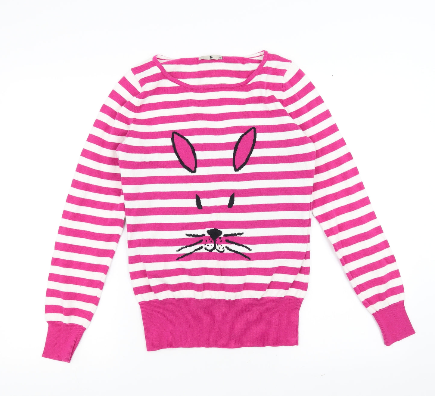 Sainsburys Womens Pink Striped  Pullover Jumper Size 12  - animal face