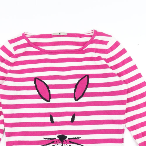 Sainsburys Womens Pink Striped  Pullover Jumper Size 12  - animal face