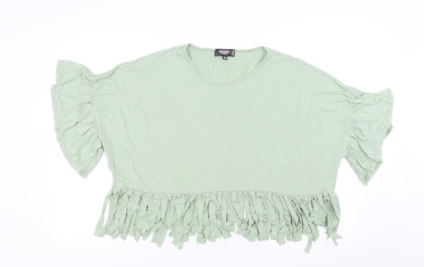 Missguided Womens Green   Basic T-Shirt Size 16  - fringe hem