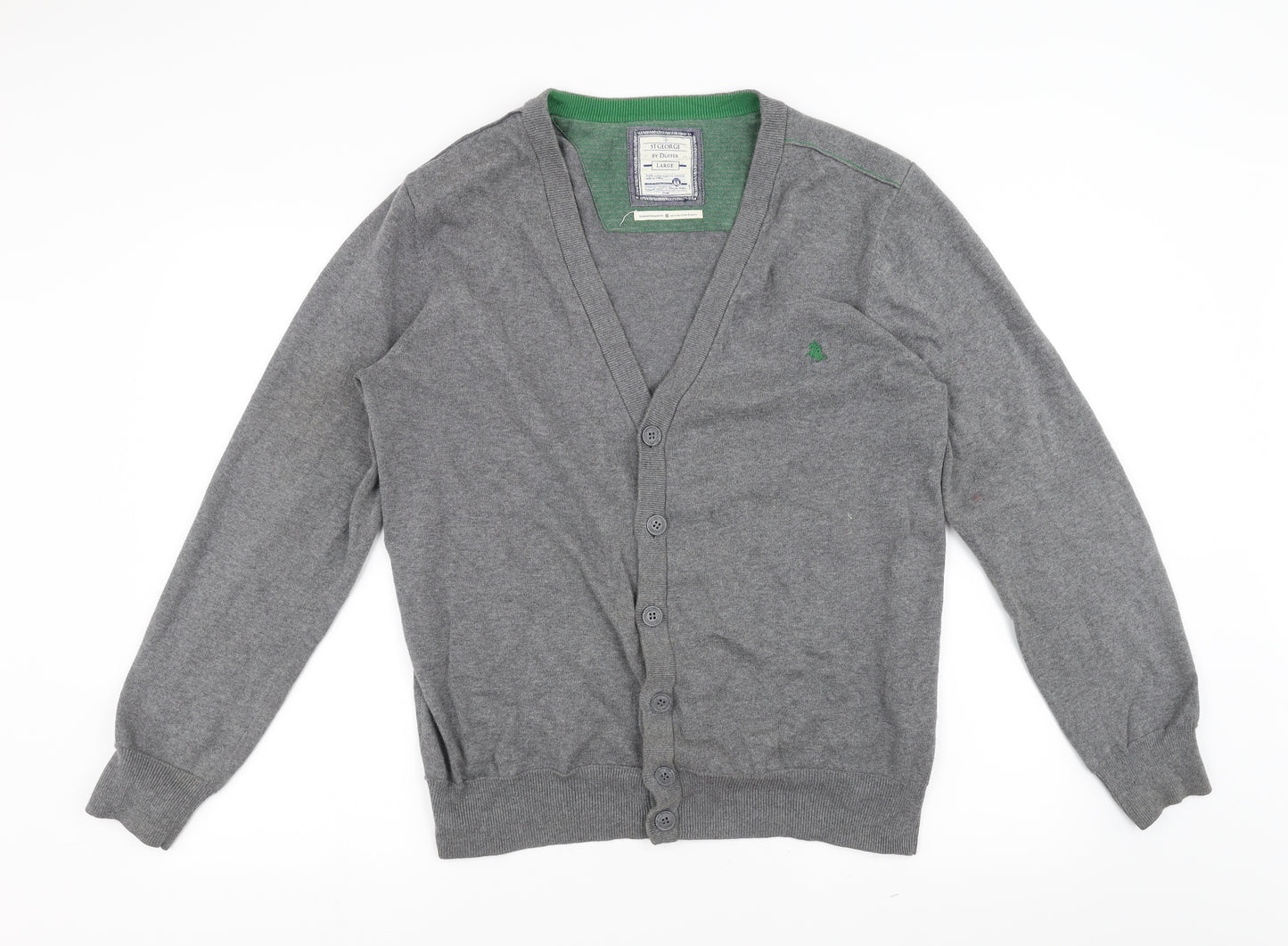 Duffer of St. George Mens Grey  Rayon Cardigan Jumper Size L