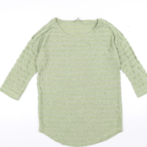 NEXT Womens Green Striped  Pullover Jumper Size 8  - sequins cold shoulder