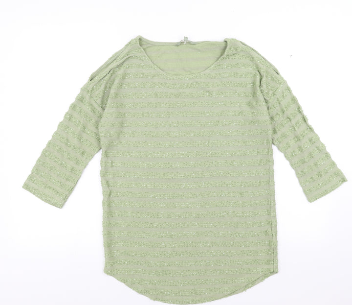 NEXT Womens Green Striped  Pullover Jumper Size 8  - sequins cold shoulder