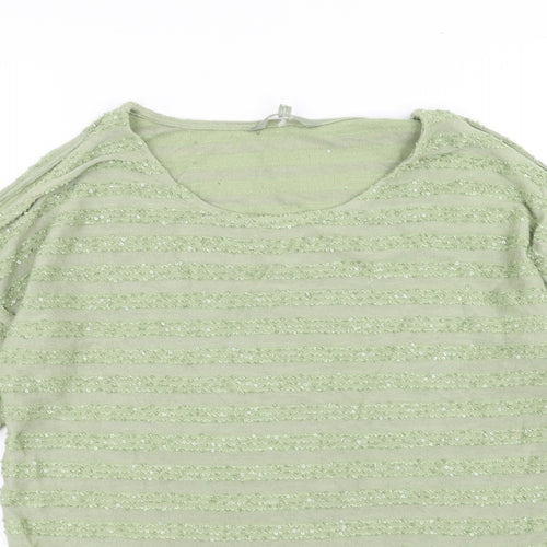 NEXT Womens Green Striped  Pullover Jumper Size 8  - sequins cold shoulder