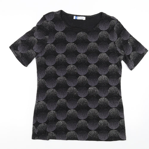 Heena Fashions Womens Black Geometric  Basic Blouse Size 12  - beaded detail