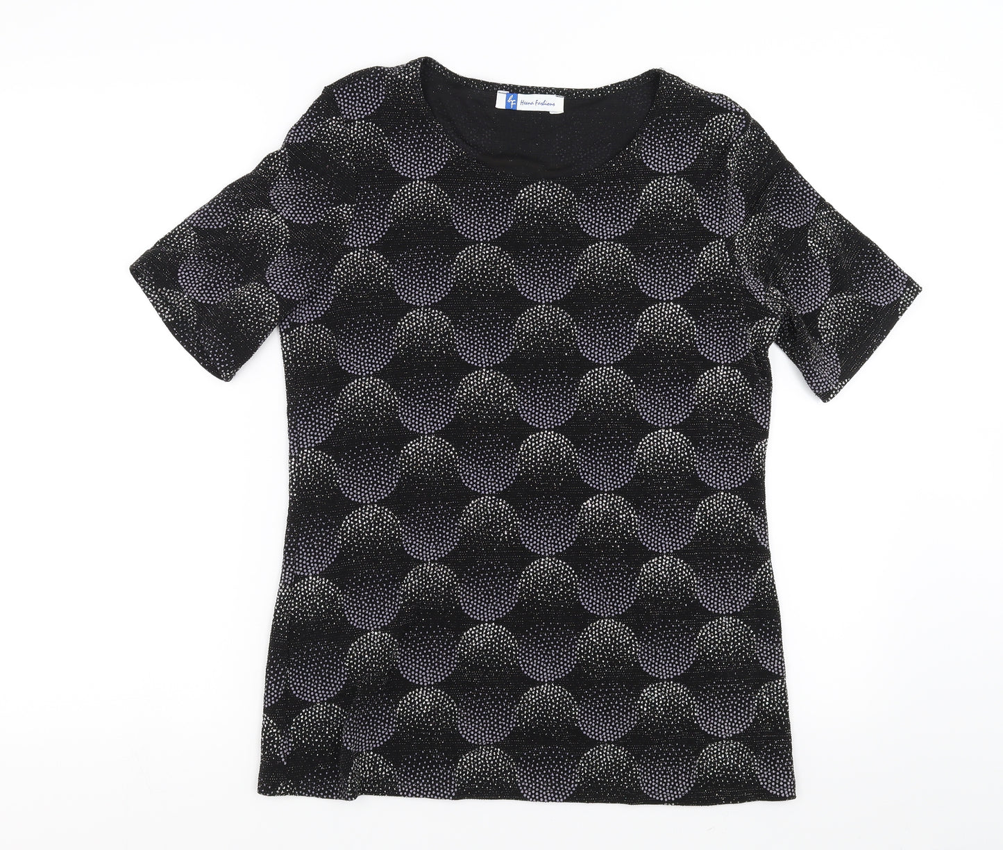 Heena Fashions Womens Black Geometric  Basic Blouse Size 12  - beaded detail