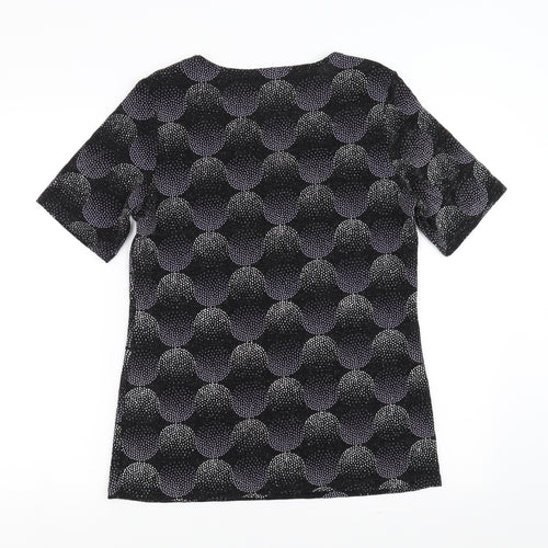 Heena Fashions Womens Black Geometric  Basic Blouse Size 12  - beaded detail