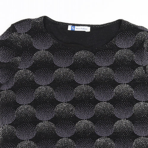 Heena Fashions Womens Black Geometric  Basic Blouse Size 12  - beaded detail