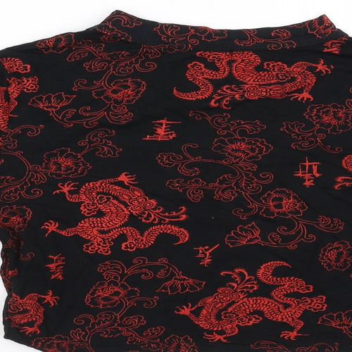 PRETTYLITTLETHING Womens Black   Cropped T-Shirt Size 10  - cut out detail, dragon print