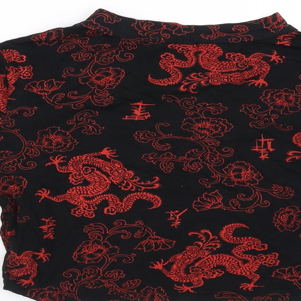 PRETTYLITTLETHING Womens Black   Cropped T-Shirt Size 10  - cut out detail, dragon print