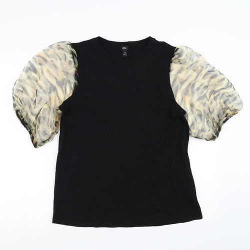 River Island Womens Black   Basic Blouse Size 14  - sheer animal print sleeve