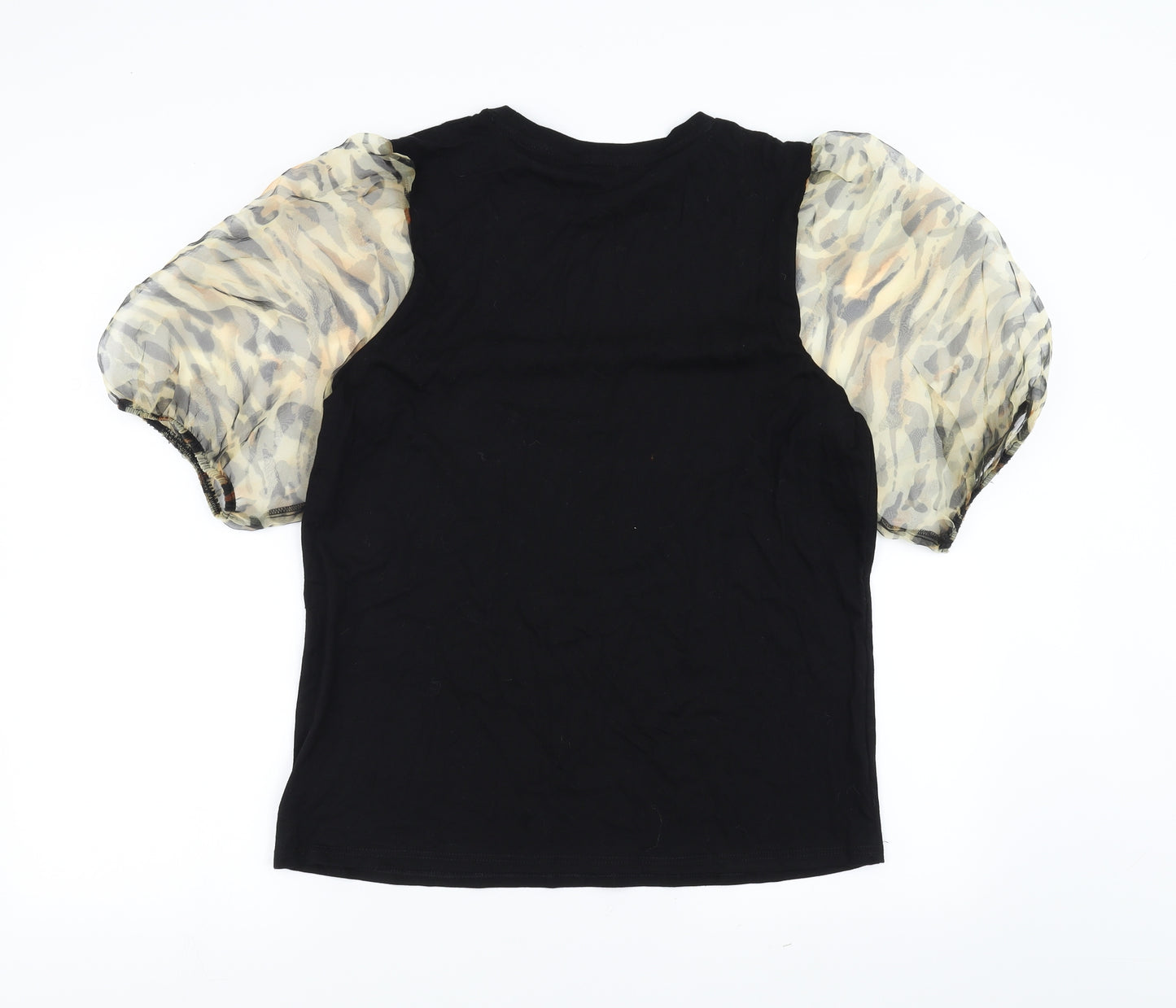 River Island Womens Black   Basic Blouse Size 14  - sheer animal print sleeve