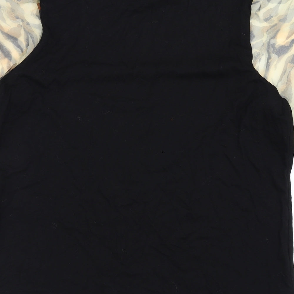 River Island Womens Black   Basic Blouse Size 14  - sheer animal print sleeve