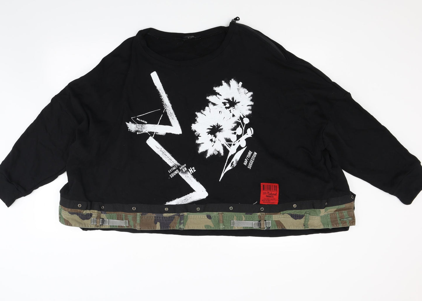 Studio Womens Black Camouflage  Pullover Sweatshirt One Size