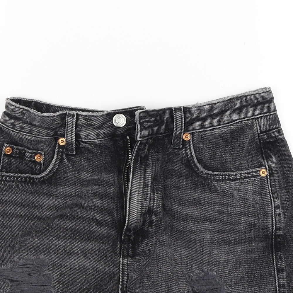 Topshop Womens Black  Denim Cut-Off Shorts Size 8