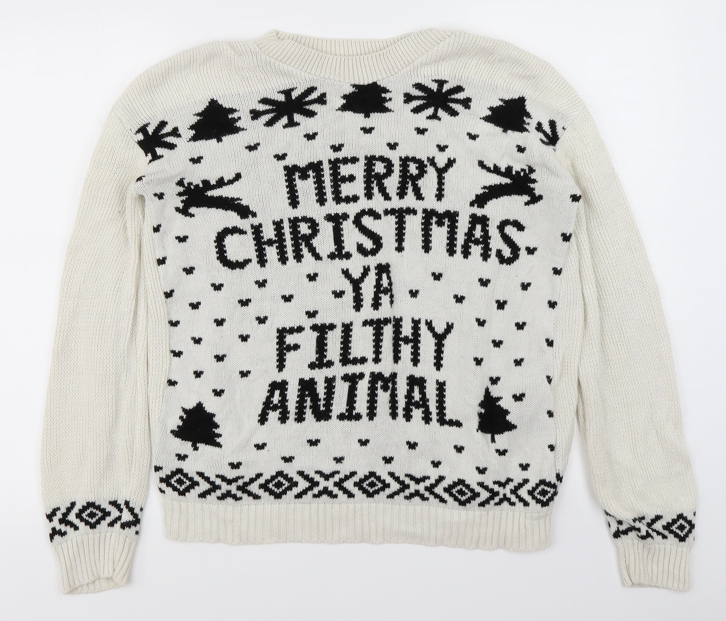 Bina Womens White  Knit Pullover Jumper Size M  - Christmas jumper