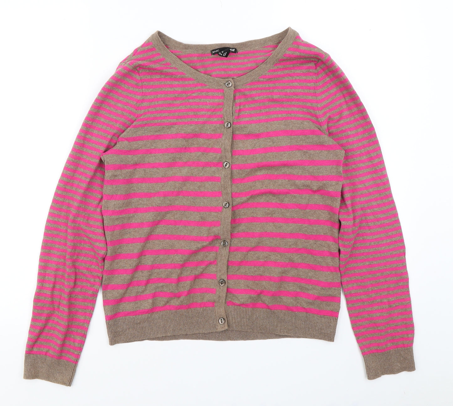 H&M Womens Pink Striped Knit Cardigan Jumper Size S