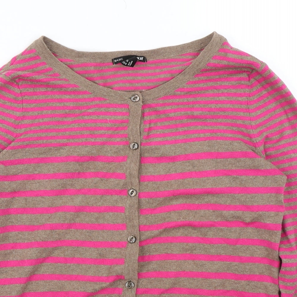 H&M Womens Pink Striped Knit Cardigan Jumper Size S