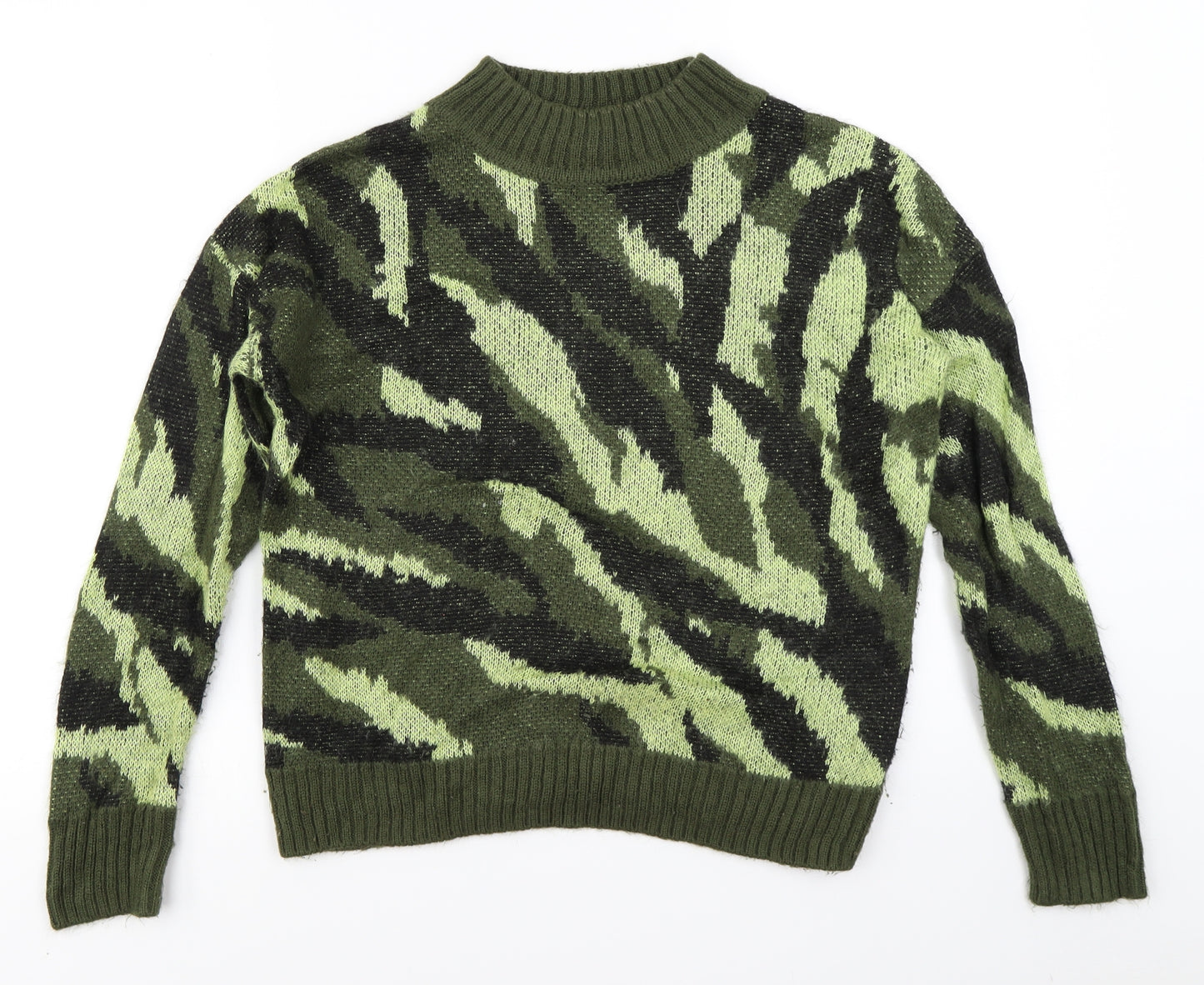 M&Co Womens Green Camouflage Knit Pullover Jumper Size 10