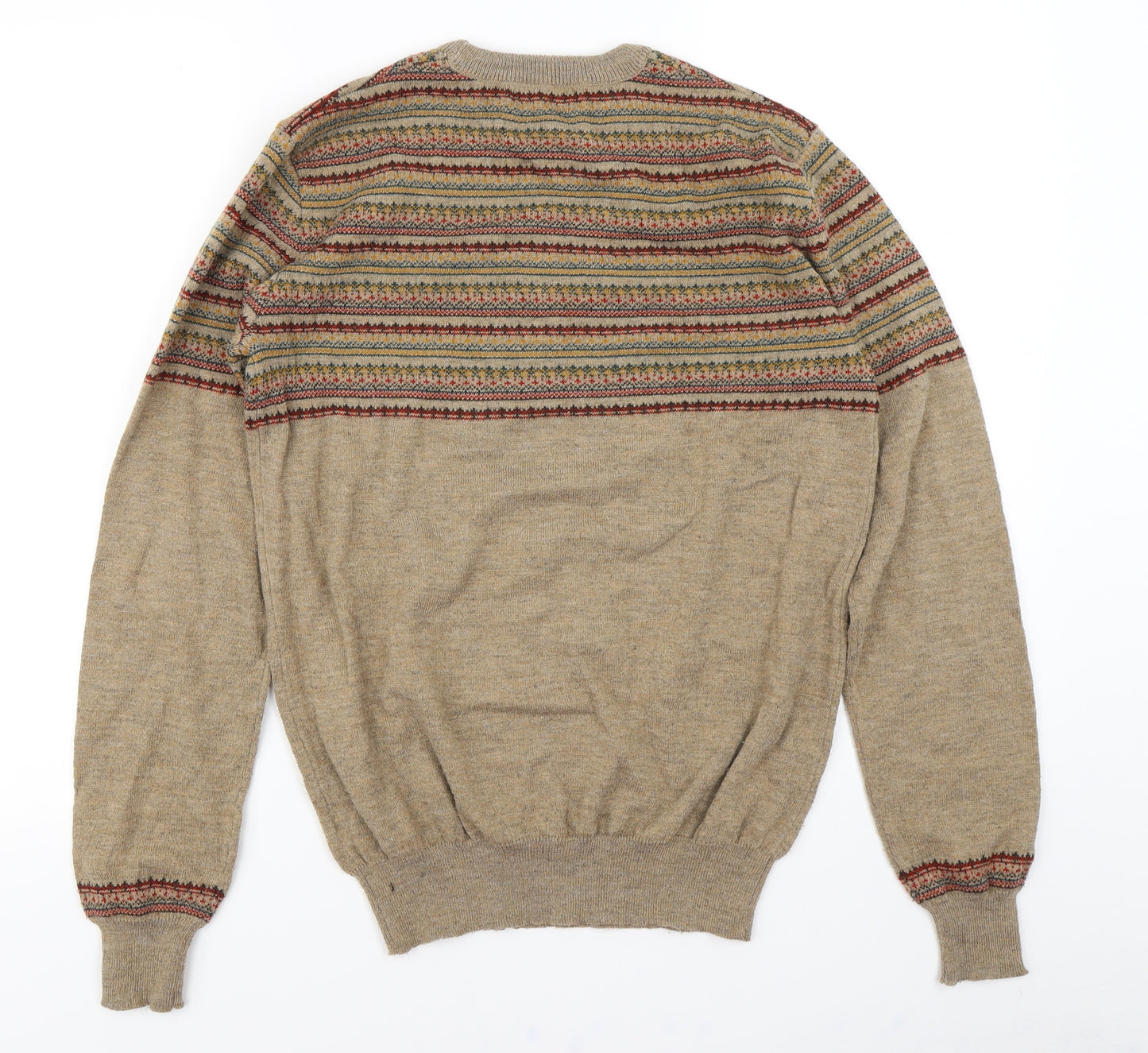 Cedar Wood State Mens Brown Fair Isle  Pullover Jumper Size S