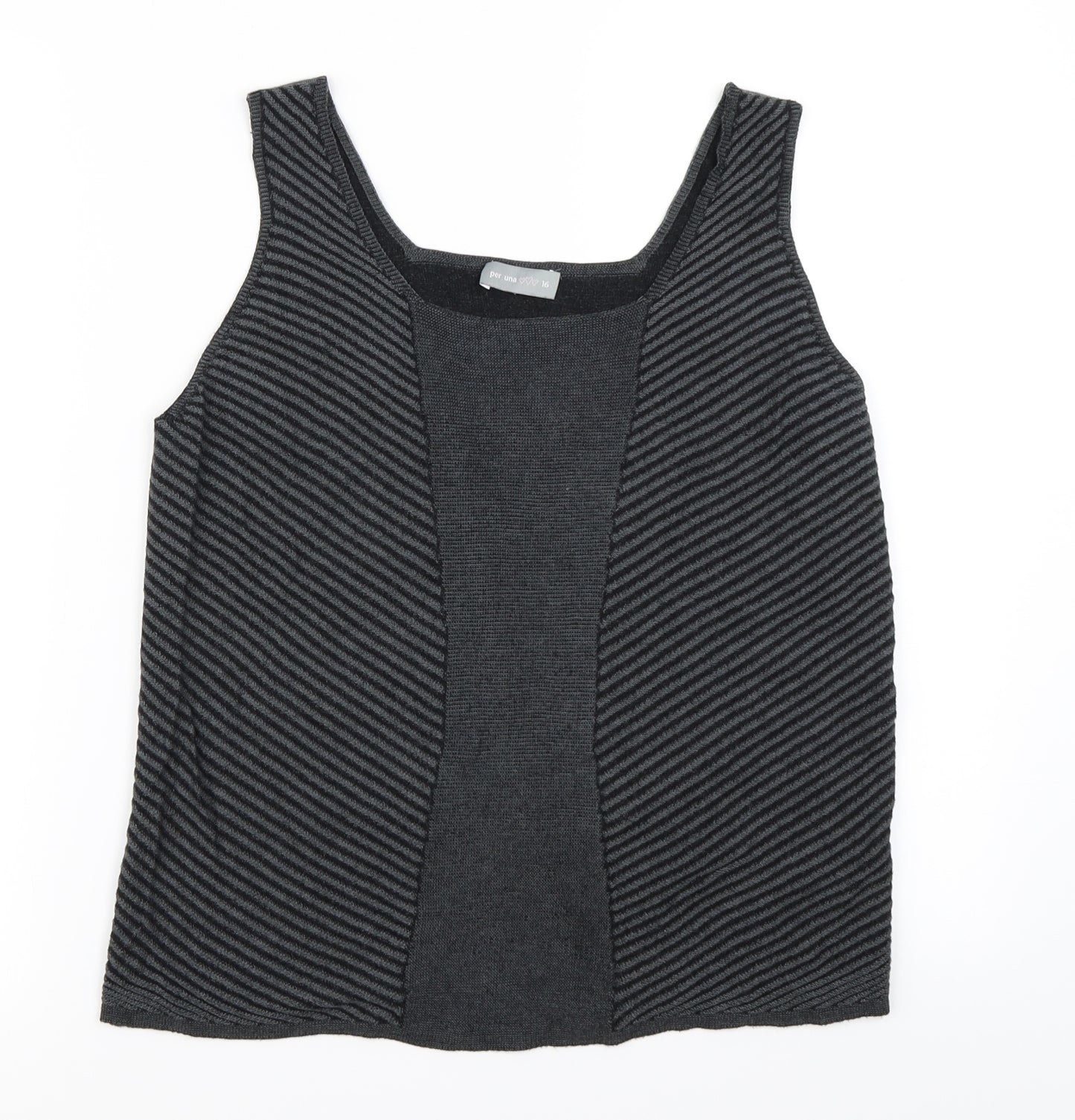 Per Una Womens Grey Striped Knit Basic Tank Size 16