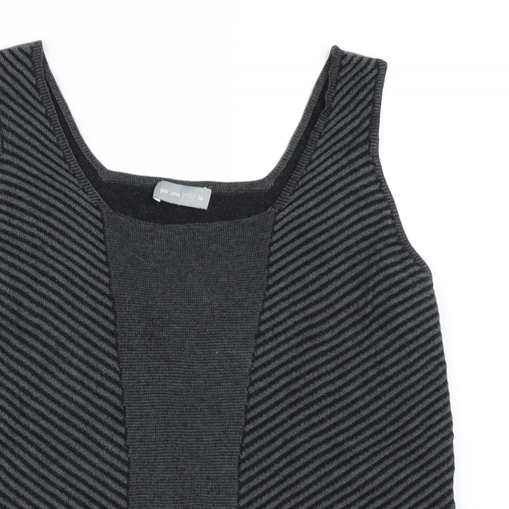 Per Una Womens Grey Striped Knit Basic Tank Size 16