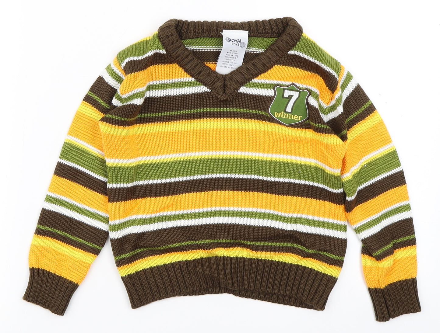 Royal Boys Boys Brown Striped Knit Pullover Jumper Size 4 Years