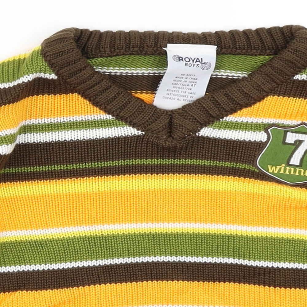 Royal Boys Boys Brown Striped Knit Pullover Jumper Size 4 Years