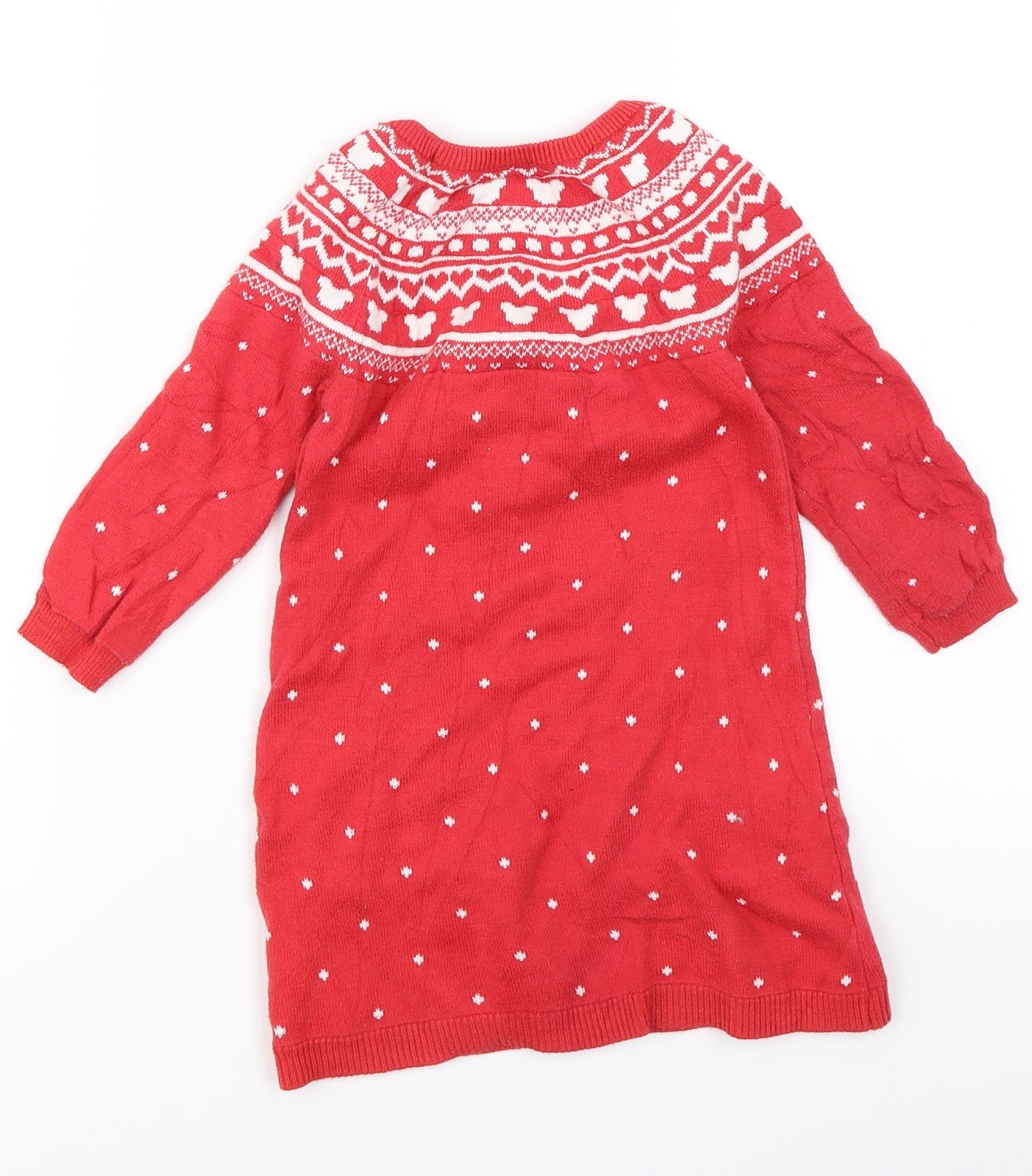 George Girls Red Fair Isle Knit Jumper Dress  Size 2-3 Years  - Disney Minnie Mouse