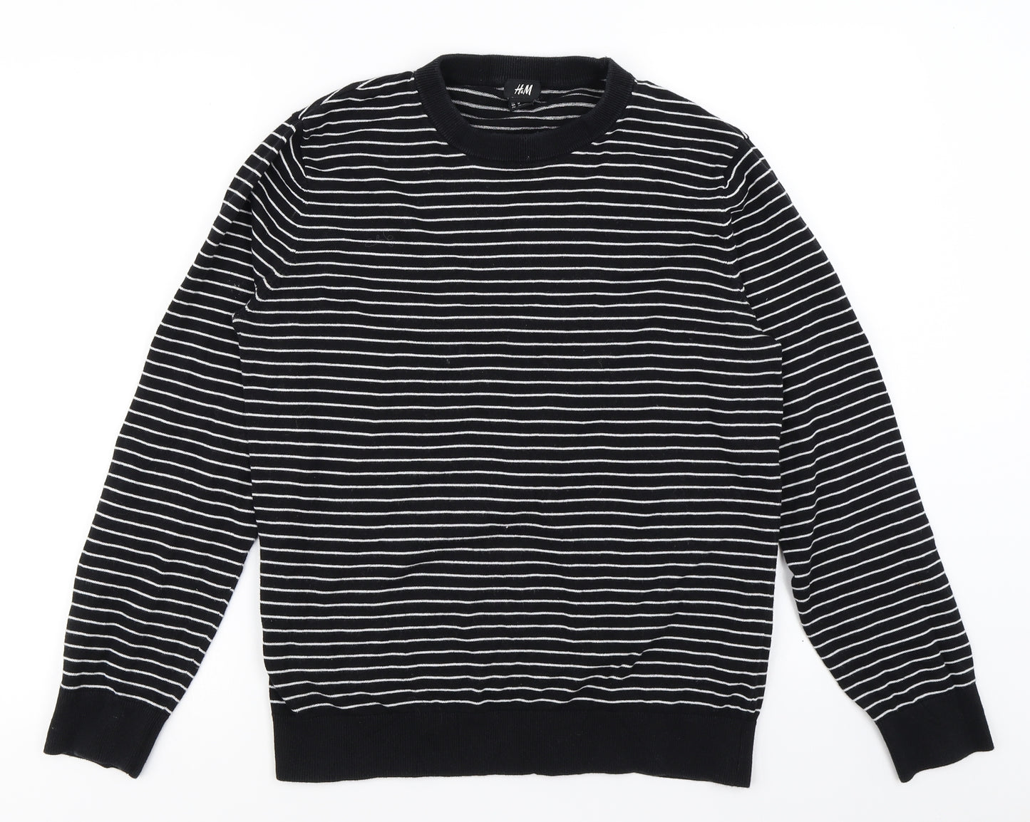 H&M Mens Black Striped  Pullover Jumper Size M