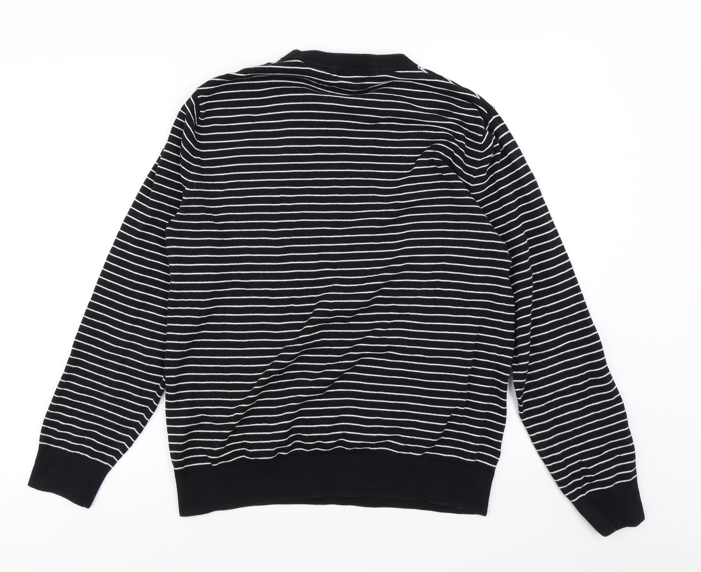 H&M Mens Black Striped  Pullover Jumper Size M