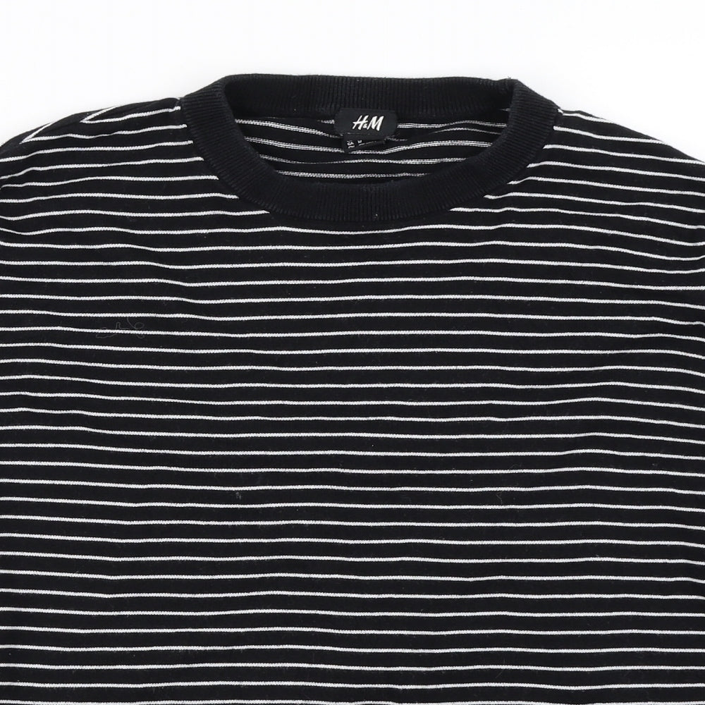 H&M Mens Black Striped  Pullover Jumper Size M