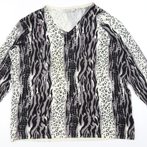 Isle Womens Ivory Animal Print  Pullover Jumper Size L