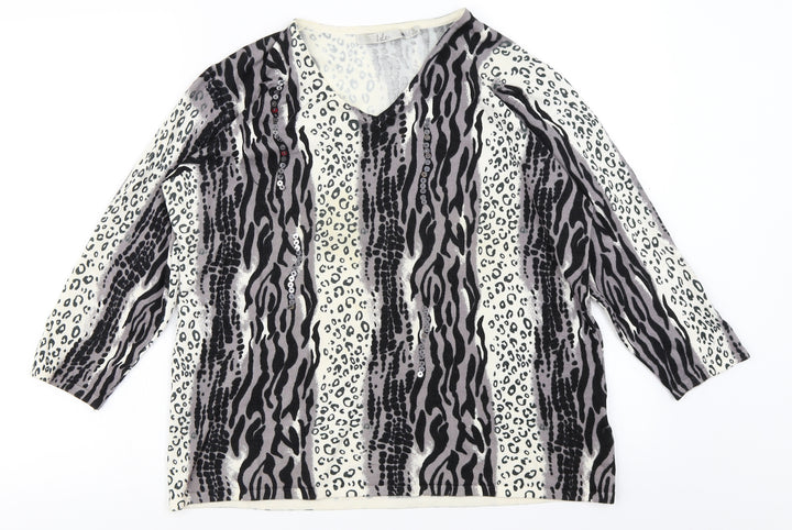 Isle Womens Ivory Animal Print Pullover Jumper Size L