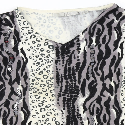 Isle Womens Ivory Animal Print  Pullover Jumper Size L