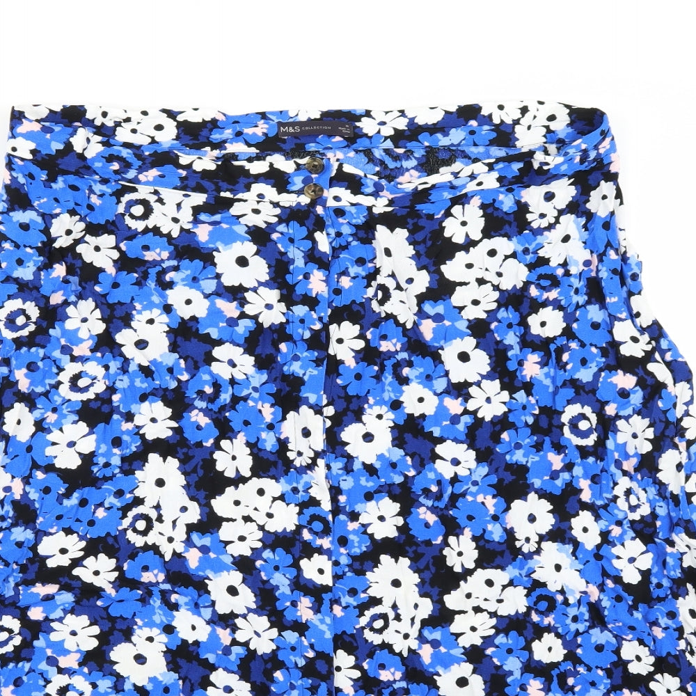 Marks and Spencer Womens Blue Floral Chiffon A-Line Skirt Size 18