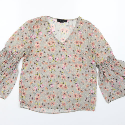 Atmosphere Womens Grey Floral Chiffon Basic Blouse Size 6