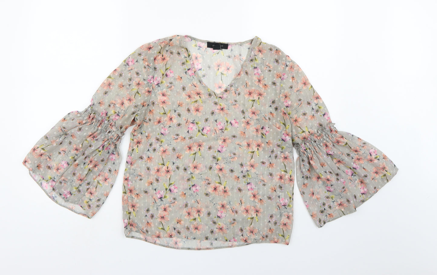Atmosphere Womens Grey Floral Chiffon Basic Blouse Size 6
