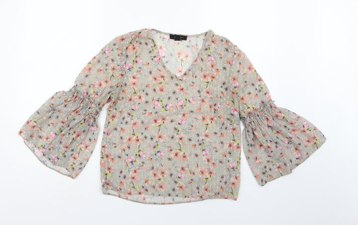 Atmosphere Womens Grey Floral Chiffon Basic Blouse Size 6