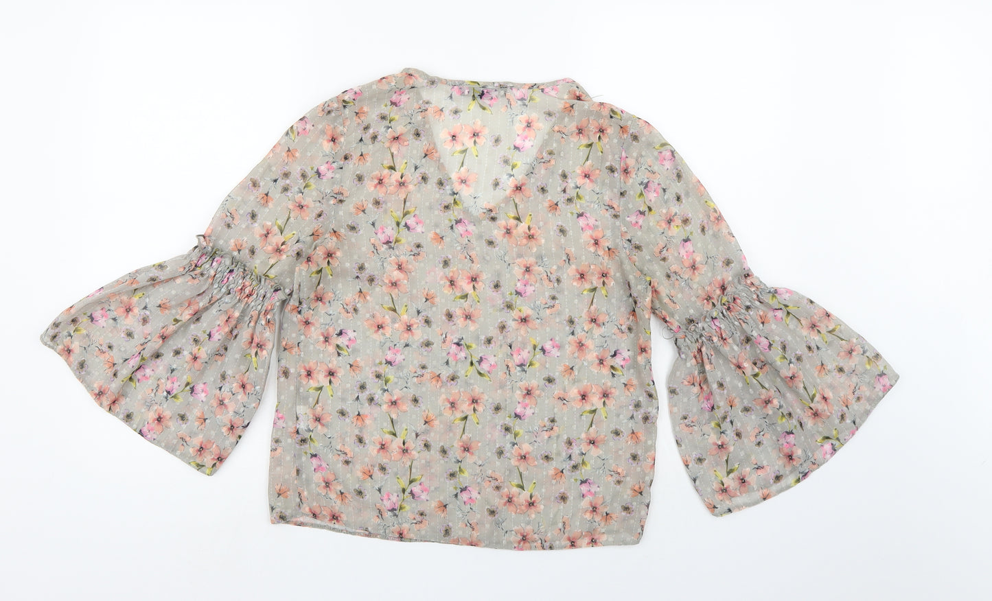 Atmosphere Womens Grey Floral Chiffon Basic Blouse Size 6