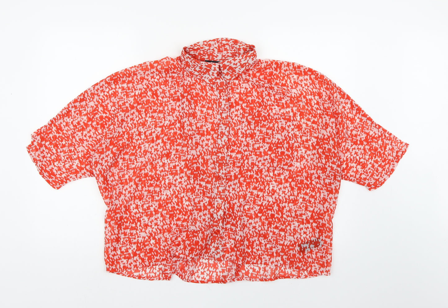 FOREVER 21 Womens Orange Geometric Chiffon Basic Blouse Size M