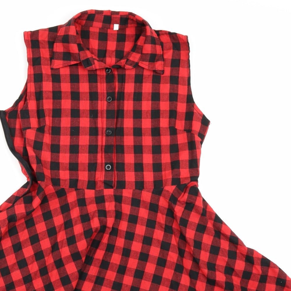 Preworn Womens Red Check  Shirt Dress  Size L