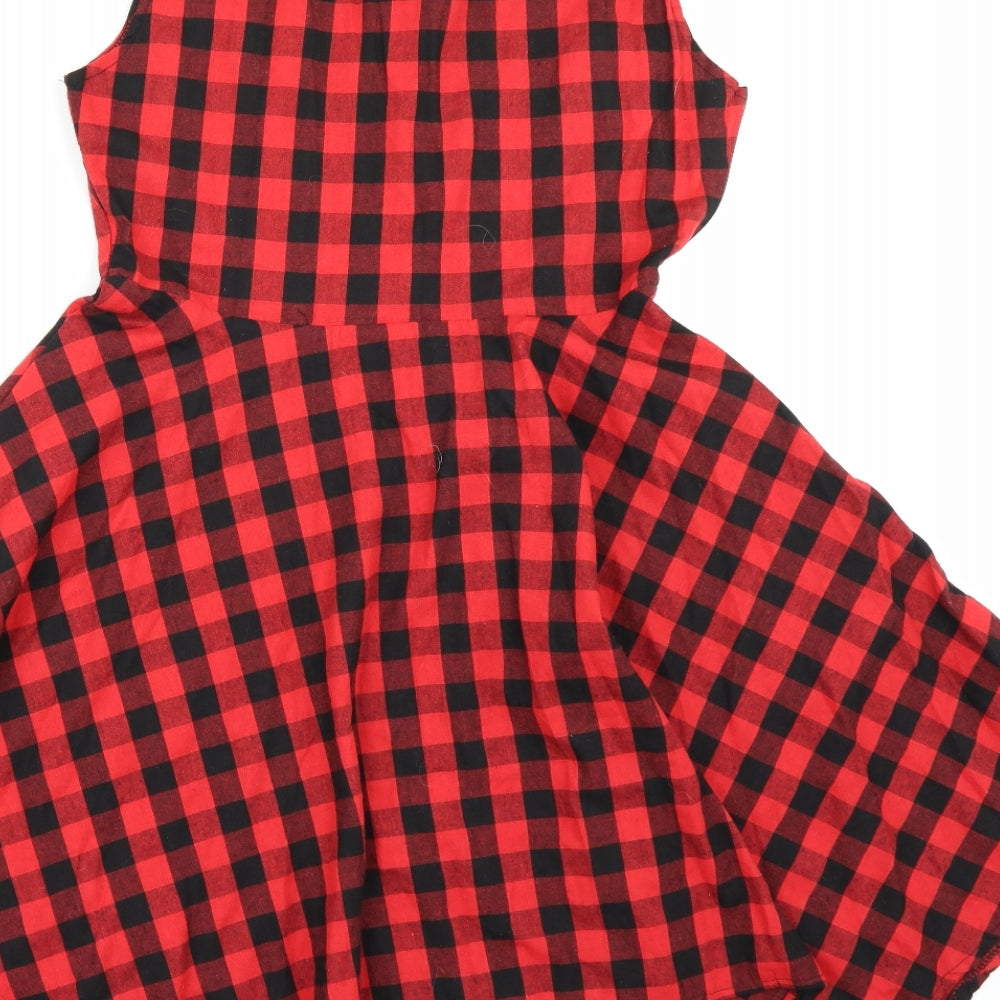 Preworn Womens Red Check  Shirt Dress  Size L