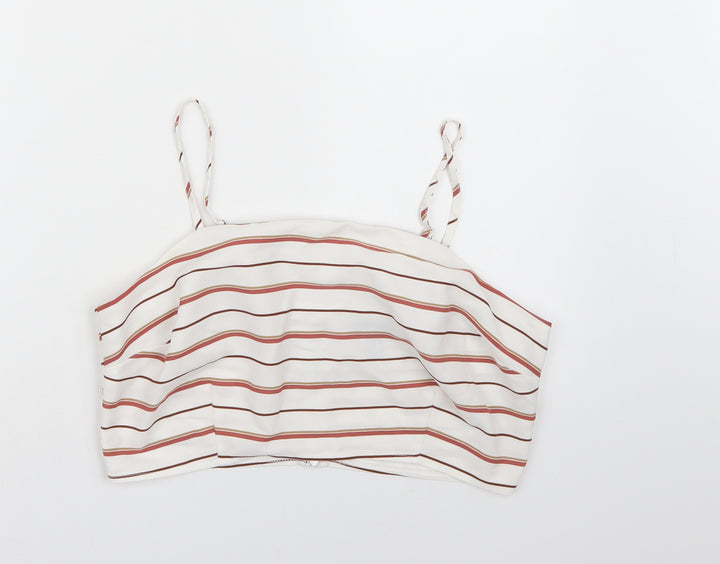 New Look Womens White Striped  Cropped Tank Size 14
