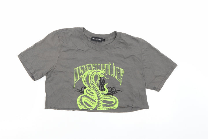 PRETTYLITTLETHING Womens Grey   Cropped T-Shirt Size S