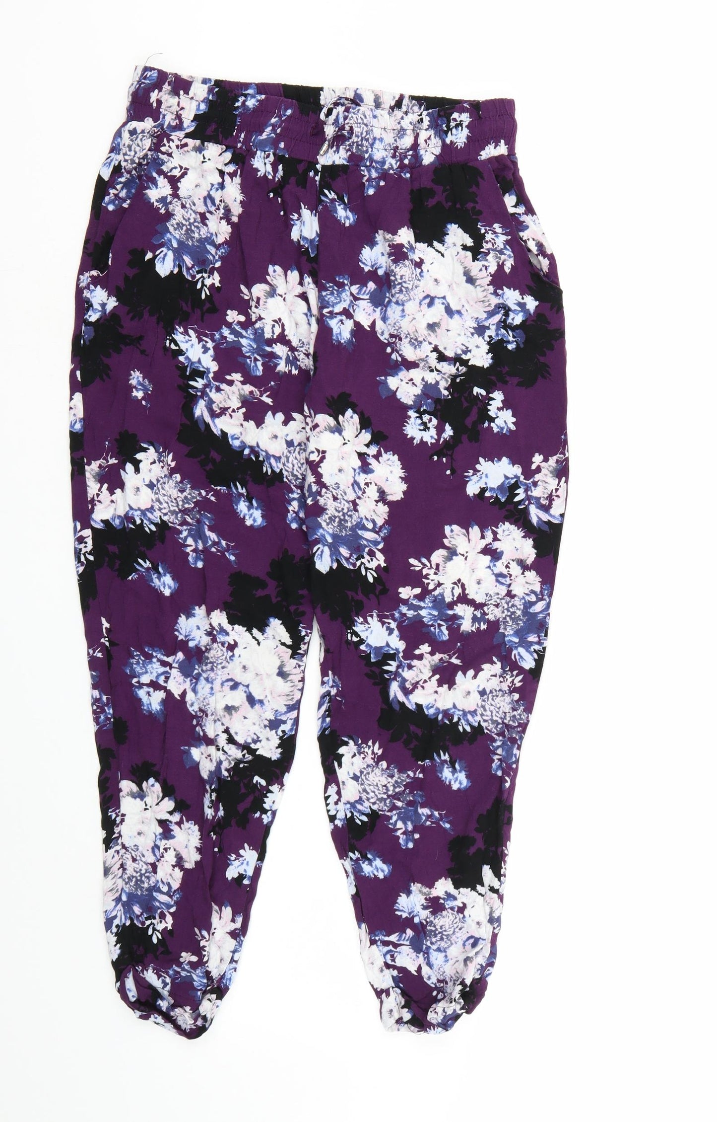 Dorothy Perkins Womens Purple Floral  Harem Trousers Size 12 L24 in
