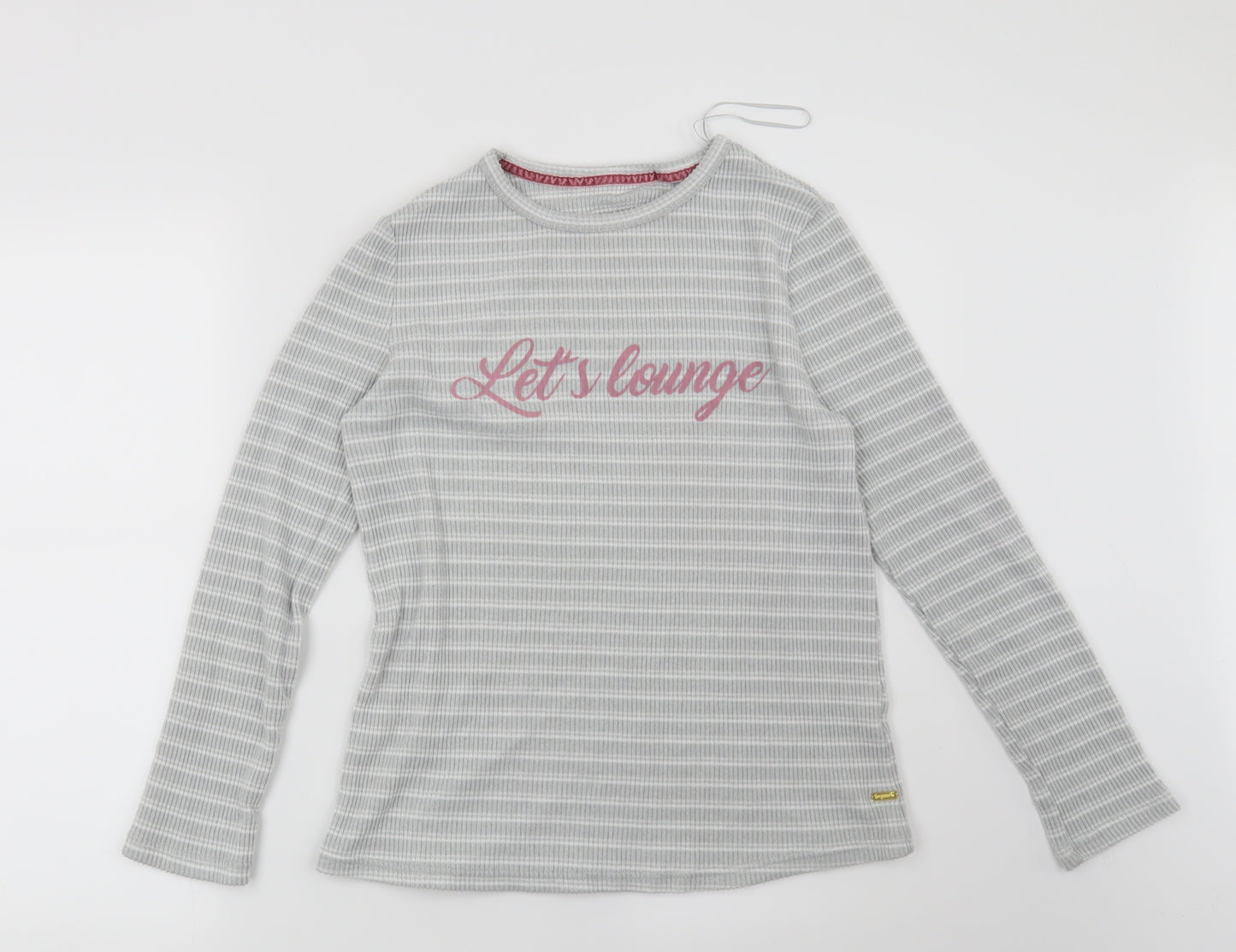 Preworn Womens Grey Striped  Top Pyjama Top Size 12  - Let's Lounge