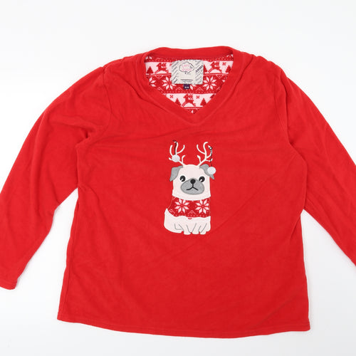 Preworn Womens Red Solid  Top Pyjama Top Size 16  - Christmas Dog