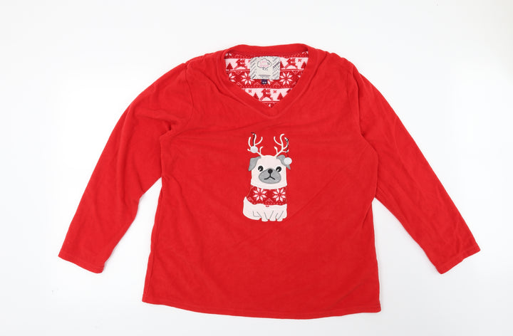 Preworn Womens Red Solid Top Pyjama Top Size 16 - Christmas Dog