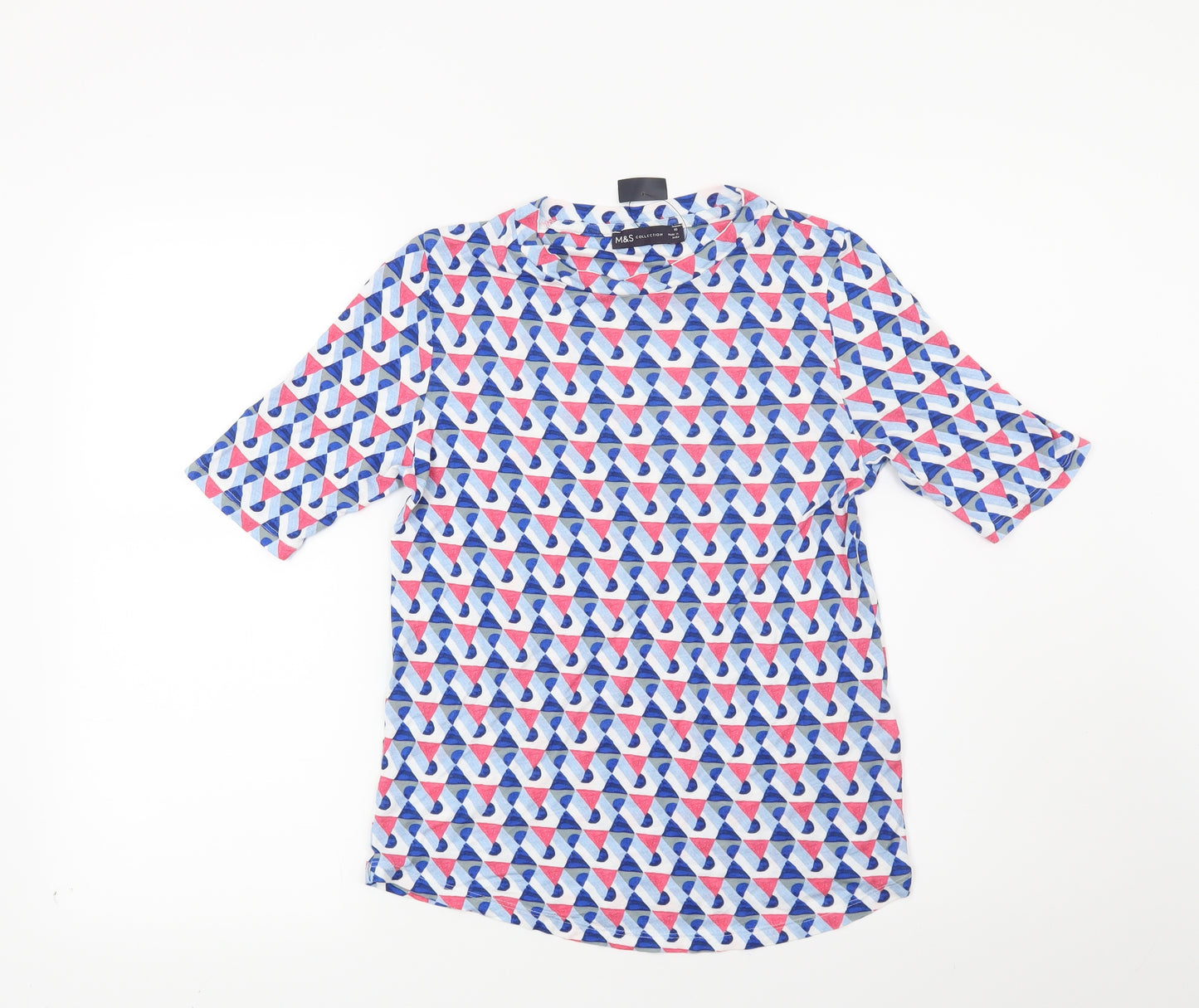 Marks and Spencer Womens Blue Geometric  Basic T-Shirt Size 10